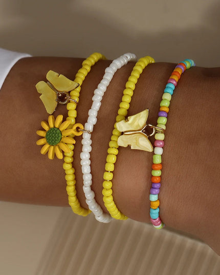 Aihua Cute Girls Purple Butterfly Seed Beaded Bracelet Set Handmade Kids Teen Friendship Best Friends Gifts Jewelry Sets