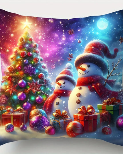 Home Decor Christmas Scenes: Santa, Deer, Snowmen Decor Pattern Cushion Cover Suitable For Sofa Bedroom Car Pillow Cover