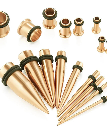 9Pairs Stainless Steel Gold Color Ear Taper Stretching Kit Gauge Expenders Set-18pcs Tapers Or Tunnels Piercing Jewelry 1.6-10mm