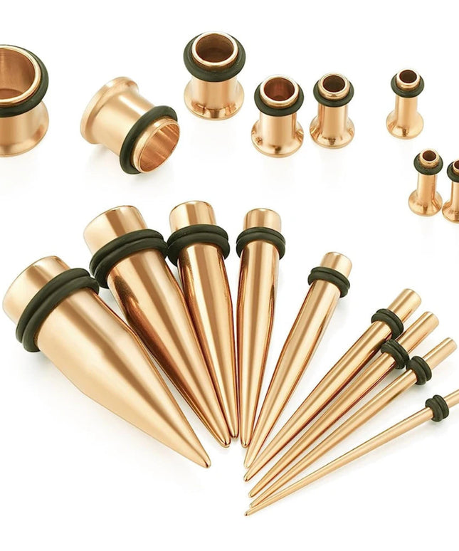 9Pairs Stainless Steel Gold Color Ear Taper Stretching Kit Gauge Expenders Set-18pcs Tapers Or Tunnels Piercing Jewelry 1.6-10mm