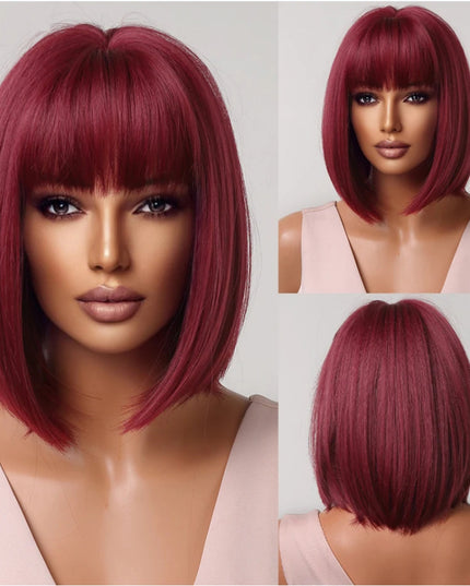 White Blonde Gray Synthetic Wigs with Bangs Short Straight Bob Hair Wig for Women Cosplay Daily Natural Hair Heat Resistant