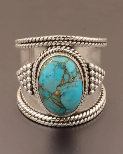 Blue Copper Turquoise Ring ~ Handmade Women Wide Band Turquoise Ring ~ Boho Statement Ring ~ Anniversary Ring