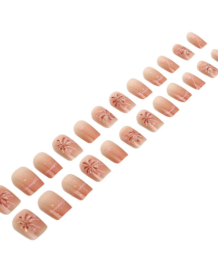 Woman Glittering Press On Nails Short Ballerina Blush False Nails Reusable Nail Tips for Women and Girl Nail Salon at Home