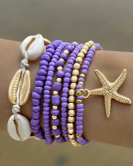 7Pcs Bohemian Shell Bracelet Set For Women Starfish Charm Rice Beads Wristband Bangle Girls Summer Beach Jewelry Accessories