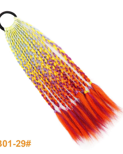 Colorful Braid Synthetic Hair Ponytail Rope Tie Girls Princess Color Tail Wig Children's Styling Baby Accessories