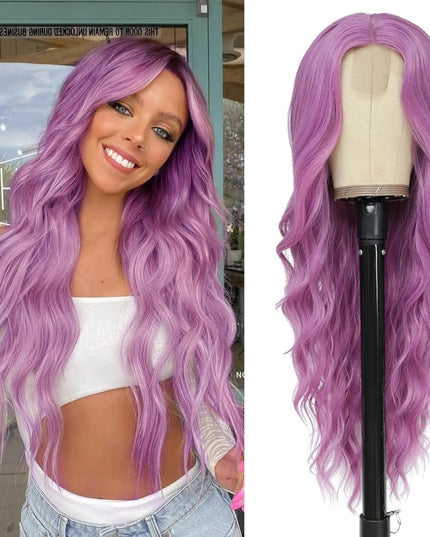 Synthetic Long Lace Ombre Blonde Wavy Wig for Women 26 Inch Middle Part Curly Natural Looking Heat Resistant Fiber for Daily