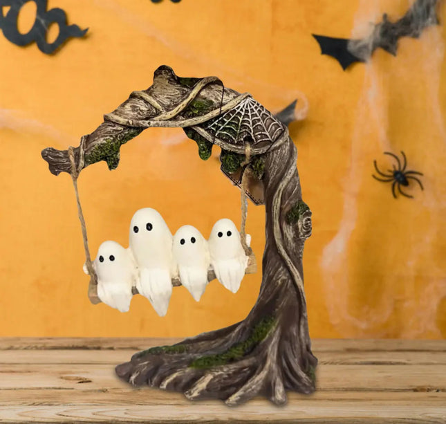 Halloween White Ghost Sculptures Spooky Ghosts Decor White Ghost Swing Decorations for Tabletop Centerpiece