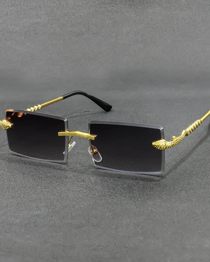 Rimless Rectangle Sunglasses Men Metal Gradient Gray Lens Big Frameless Sun Glasses Women UV400