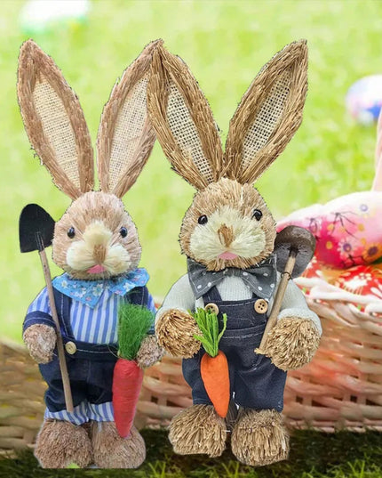 Cute 35cm Straw Rabbit Woven Rabbit Garden Statue Rabbit Handicraft Home Decor – New Year And Easter Decorations Ornament 2026