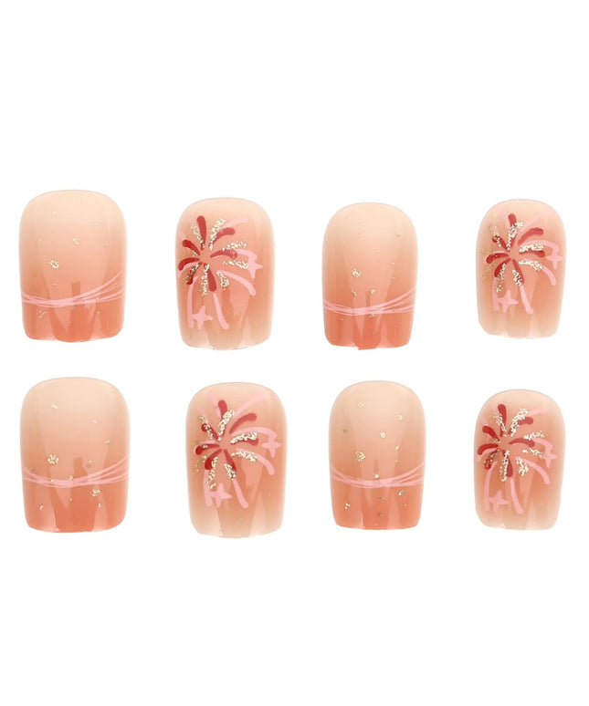 Woman Glittering Press On Nails Short Ballerina Blush False Nails Reusable Nail Tips for Women and Girl Nail Salon at Home