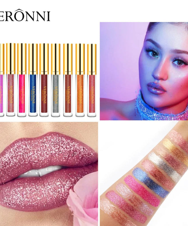 15 Color Glitter Liquid Lipsticks Shimmer Shiny Lipgloss Pearlescent Lip Tint Waterproof Long Lasting Matte Diamond Lips Glaze