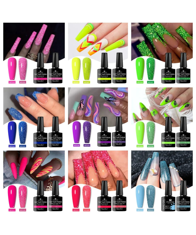 MSRUIOO 2Pcs 8ml Fluorescent Reflective Gel Nail Polish Set Semi Permanent Soak Off UV Gel Nail Art Varnish For Nails Manicure