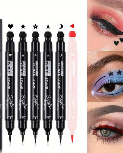 7 Styles Eyeliner Stamp Pen Red Black Liquid Eyeliner Pen Double-ended Lazy Eye Liner Pencil Fast Drying Waterproof Eye Makeup