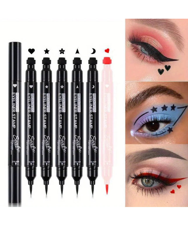 7 Styles Eyeliner Stamp Pen Red Black Liquid Eyeliner Pen Double-ended Lazy Eye Liner Pencil Fast Drying Waterproof Eye Makeup