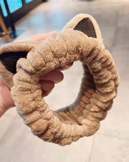 Face Wash Headband Hairband With Cat Ears Coral Fleece Cartoon Cute Creative Hair Accessories