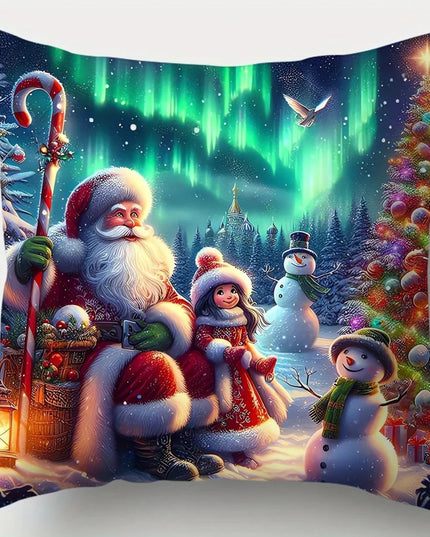 Home Decor Christmas Scenes: Santa, Deer, Snowmen Decor Pattern Cushion Cover Suitable For Sofa Bedroom Car Pillow Cover