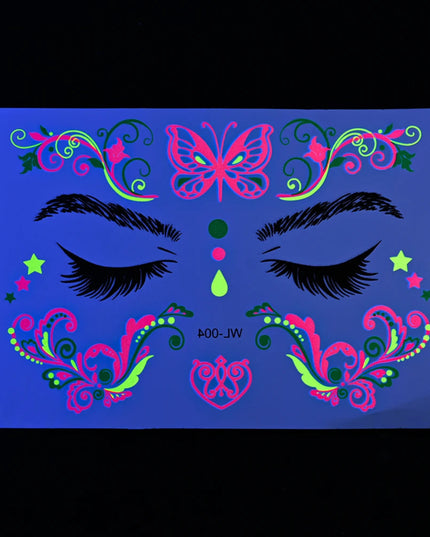 1pc Fluorescent Face Sticker Butterfly Fake Body Tattoo Waterproof Sticker Masquerade Neon Music Festival Party Makeup Glitter