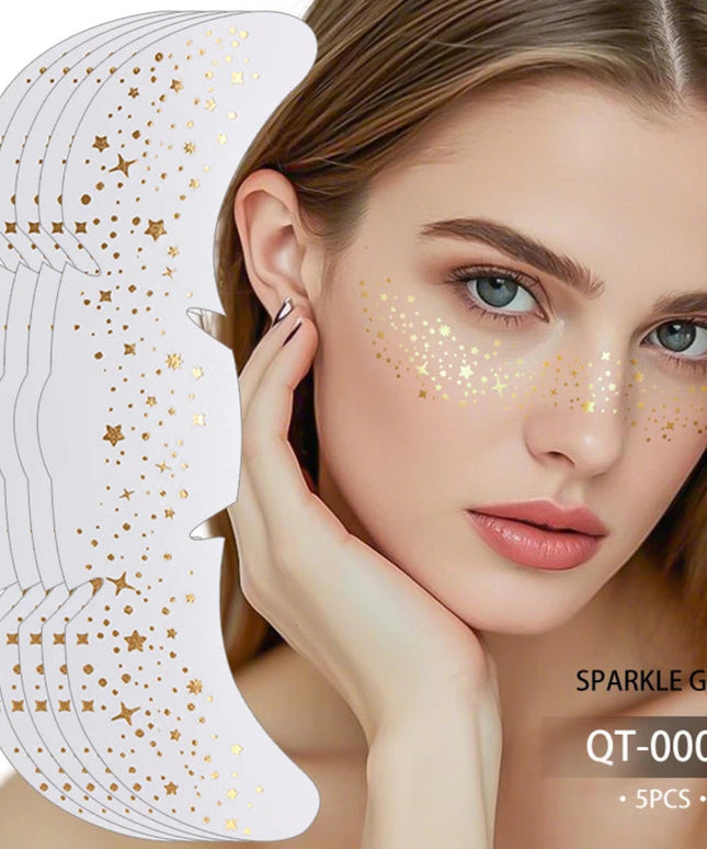 Glitter Stamping Freckles Makeup Patches Metallic Golden Silver Fake Freckles Temporary Tattoo Stickers For Women Face Makeup