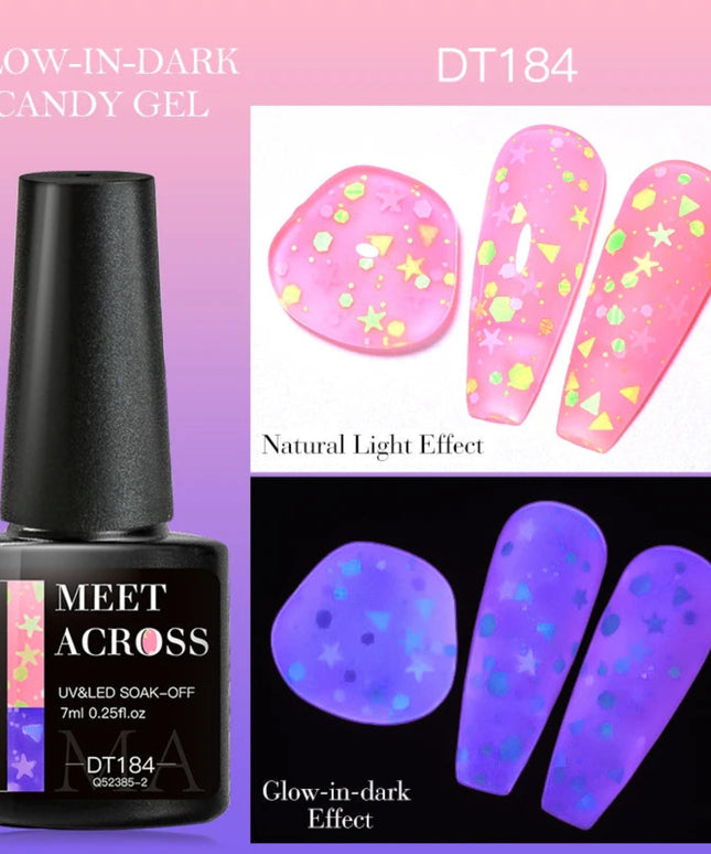 MEET ACROSS 7ml Fluorescent Neon Gel Nail Polish Sparky Semi Permanent Soak Off Nail Art UV LED Gel Varnish For Manicure