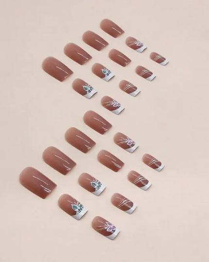 24 PCs Short French Minimalist Butterfly Line Nails with 1 Jelly Gel and 1 Nail File
