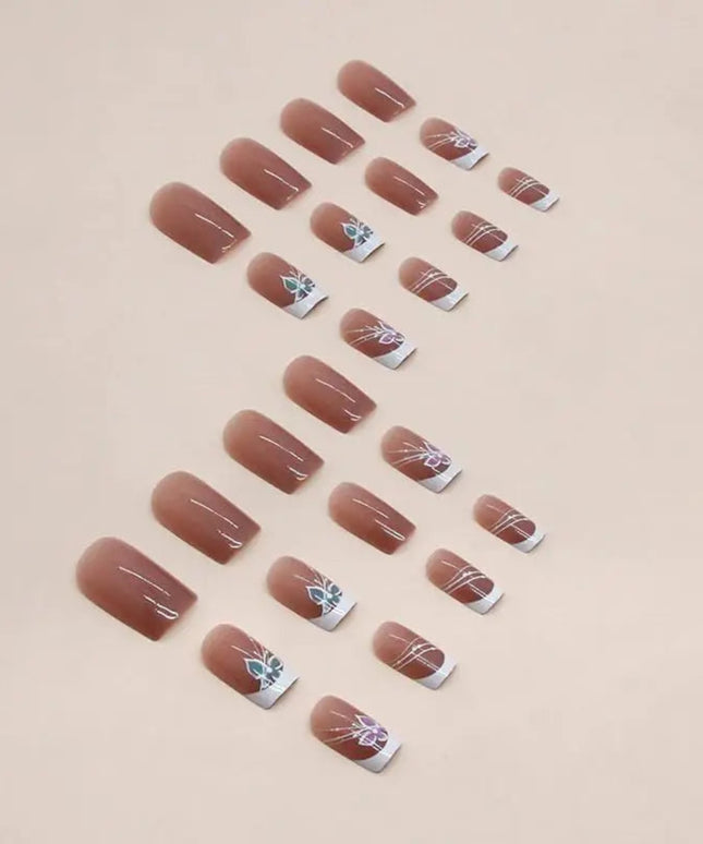 24 PCs Short French Minimalist Butterfly Line Nails with 1 Jelly Gel and 1 Nail File