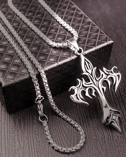 Hip Hop Fashion Jewelry Unique Design Stainless Steel Flame Cross Pendant Necklace Goth Necklaces Gift for Women Men
