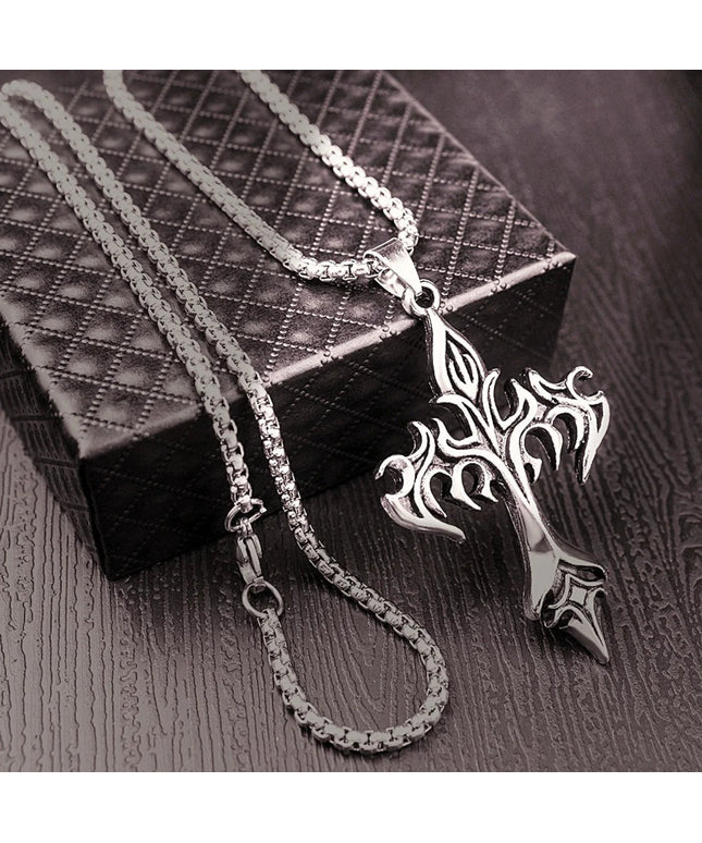 Hip Hop Fashion Jewelry Unique Design Stainless Steel Flame Cross Pendant Necklace Goth Necklaces Gift for Women Men