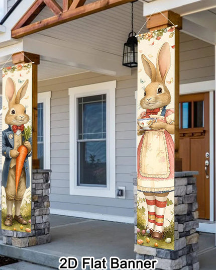 2pcs Happy Easter Bunny Door Banners Polyester Easter Egg Holiday Flags for Outdoor Indoor Spring Holiday Easter Decoration 2026