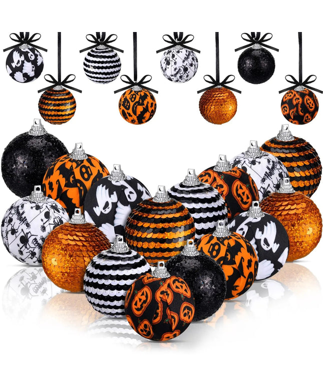 Halloween Ornaments Tree Decorations Indoor, 16ct 2 Inch Shatterproof Decorative Hanging Ball Ornaments Set for Tree