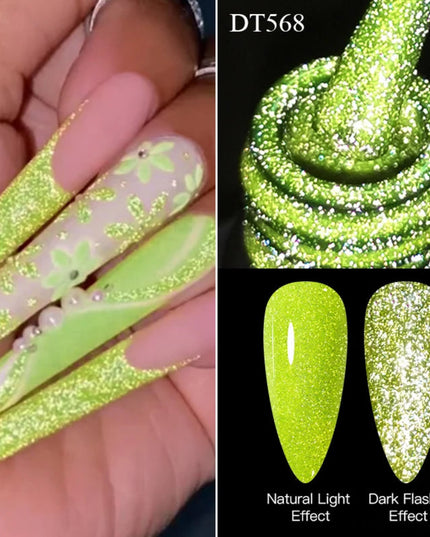 MEET ACROSS 7ml Reflective Glitter Gel Nail Polish Pink Green Purple Sparkling Soak Off UV Gel Polish for Manicure DIY Nail Art