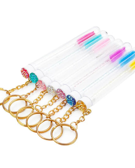 10 Pcs Tube Eyelash Brush With Gold Keychain Glitter Mascara Wand For Women Lash Extension Micro Comb Container Makeup Tools