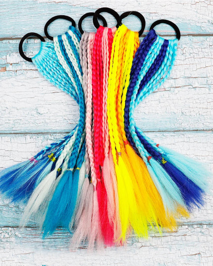 Colorful Braid Synthetic Hair Ponytail Rope Tie Girls Princess Color Tail Wig Children's Styling Baby Accessories