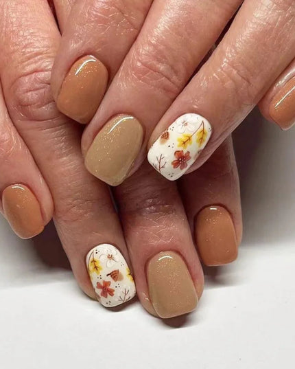 24pcs French Press on Nails Leaf Pattern False Nails Simple Wearable Stick-on Nails Fake Nail