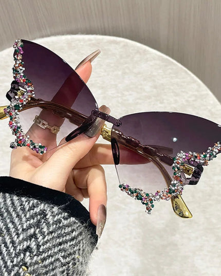 Rimless Butterfly Sunglasses Cat Eye Popular Women Men Shades Small Ellipse Sun Glasses for Female Male Party Traveling Oculos