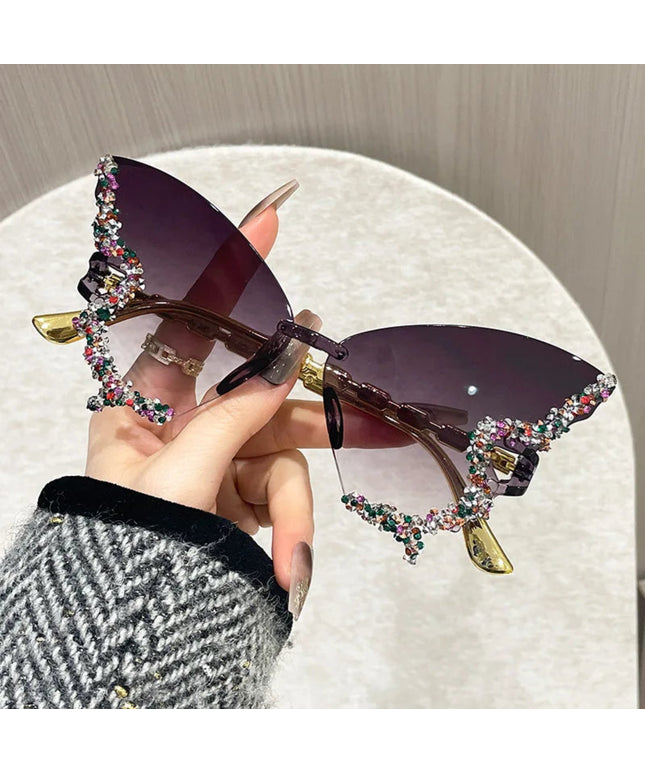 Rimless Butterfly Sunglasses Cat Eye Popular Women Men Shades Small Ellipse Sun Glasses for Female Male Party Traveling Oculos