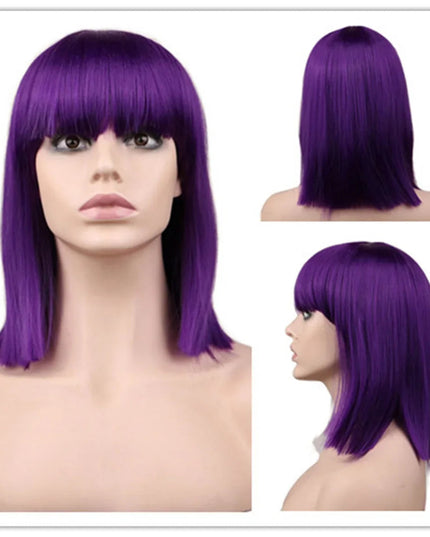 Anime Ennui Short Purple Wig Costume Wig for Halloween Cosplay Party Synthetic Party Fairy inside out Wigs