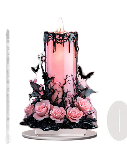 Spooky Halloween Acrylic Table Decor Set with 2D Flat Candle Moon Witch Eyeball and Fallen Angel Figurines for Home Décor