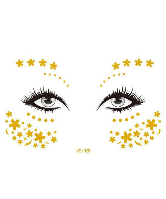 Glitter Stickers Face Tattoo Flash Gold Temporary Metalic Tattoos Waterproof Makeup Decals for Girls Party Music Festival