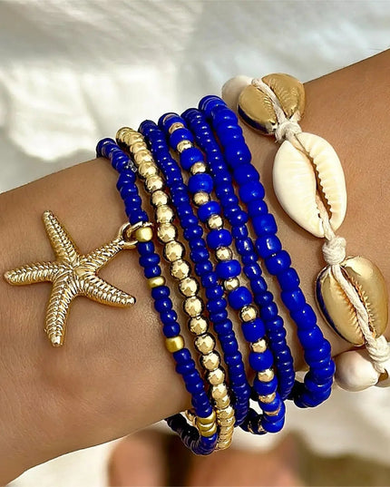 7Pcs Bohemian Shell Bracelet Set For Women Starfish Charm Rice Beads Wristband Bangle Girls Summer Beach Jewelry Accessories