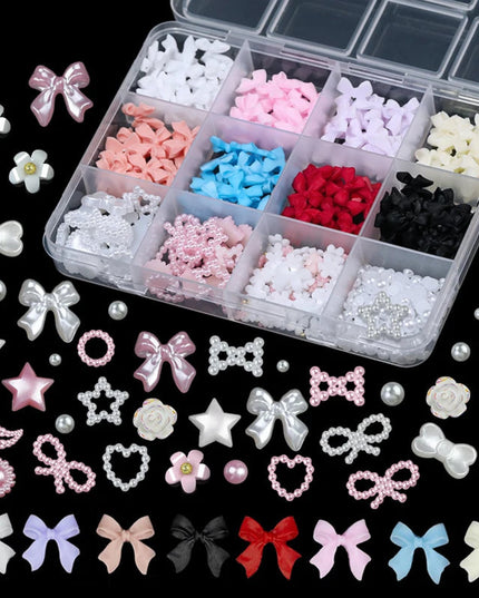 12 Grid Nail Resin Bowknot Bear Nails Art Charms Bowknots Heart Flower Kawaii Diy Decor Lollipop 3D Manicure Rhinestone Tools