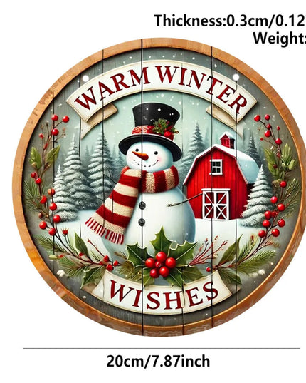 Natural Wood Grain 7.9" Christmas Wreath Decoration Wooden Hand-Sanded Snowman Wall Door Home Door Plate Hanging Ornament Decor