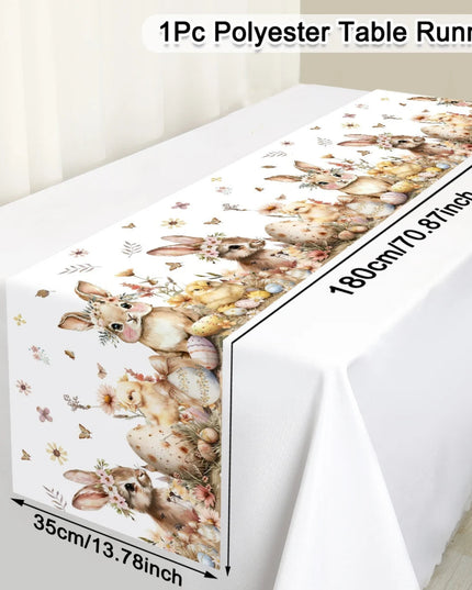 Easter Bunny Eggs Table Runner Holiday Party Decor Washable Spring Flowers Kitchen Dining Tablecovers Easter Decorations 2026