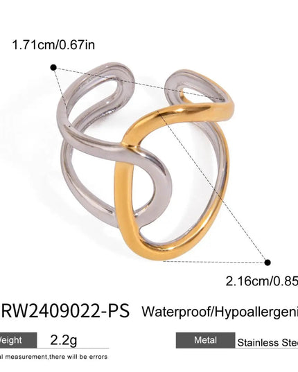 Gold Silver Color Matching Smooth Irregular Winding Open Ring 18K PVD Plated Women Anti Allergic Metal Charm Daily Jewelry