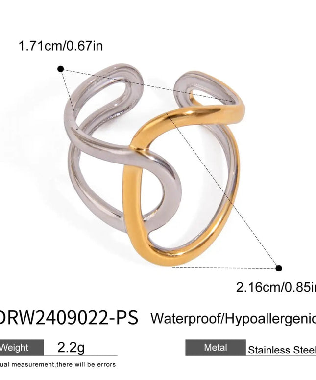 Gold Silver Color Matching Smooth Irregular Winding Open Ring 18K PVD Plated Women Anti Allergic Metal Charm Daily Jewelry