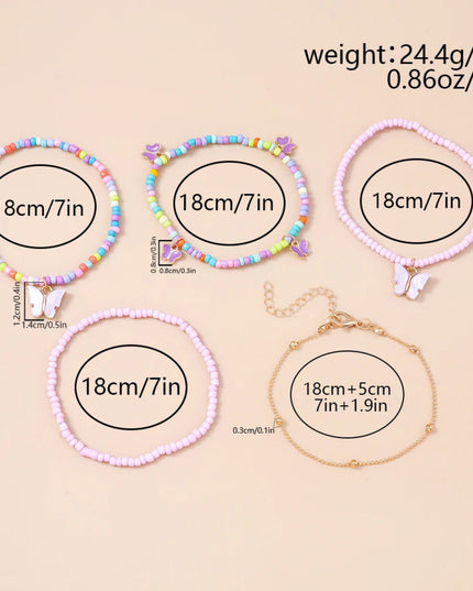 Aihua Cute Girls Purple Butterfly Seed Beaded Bracelet Set Handmade Kids Teen Friendship Best Friends Gifts Jewelry Sets