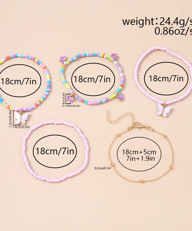 Aihua Cute Girls Purple Butterfly Seed Beaded Bracelet Set Handmade Kids Teen Friendship Best Friends Gifts Jewelry Sets