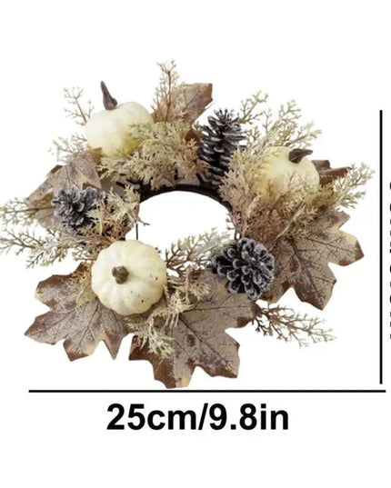 Fall Candle Ring 9.8Inch Maple Leaves Harvest Day Wreath Ring Holder Small Wreath Pillar Candle Holder Farmhouse Wreath Festival