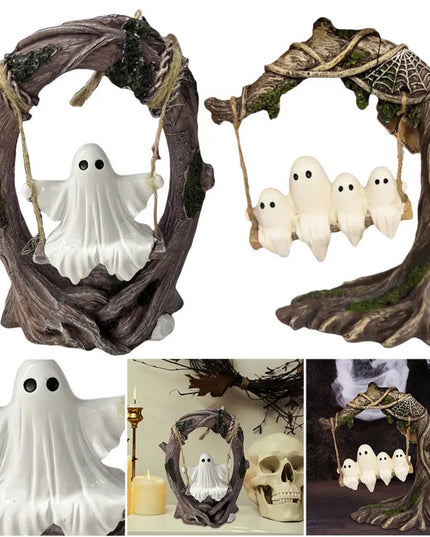 Halloween White Ghost Sculptures Spooky Ghosts Decor White Ghost Swing Decorations for Tabletop Centerpiece
