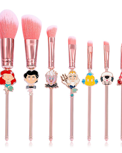 7pcs Mermaid Princess Makeup Brush Set, Metal Texture, Unique Cartoon Eyeshadow Brush, Mermaid Brush Set, Disney Series Makeup