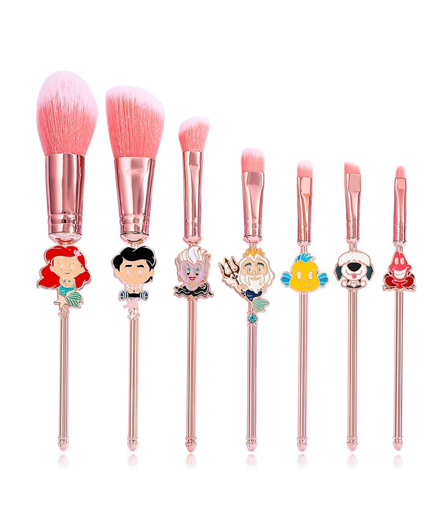 7pcs Mermaid Princess Makeup Brush Set, Metal Texture, Unique Cartoon Eyeshadow Brush, Mermaid Brush Set, Disney Series Makeup